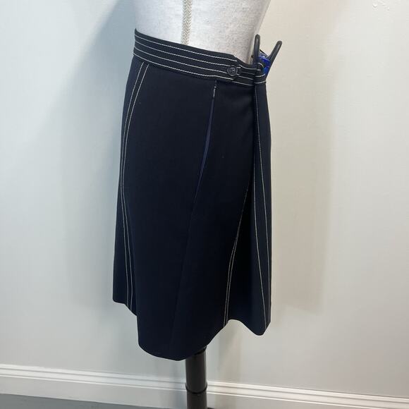 Brooks Brothers Red Fleece 1818 Wool A-Line Skirt Navy Blue White Size 12 Knee - Picture 5 of 8